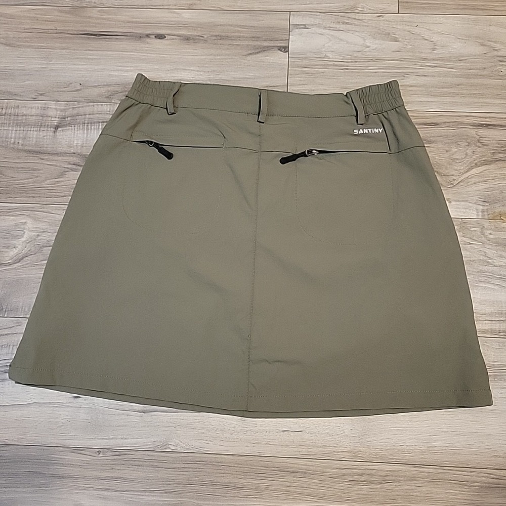 SANTINY Golf Skort Skirt Women Large Green Zipper‎ Pockets Athletic Golf